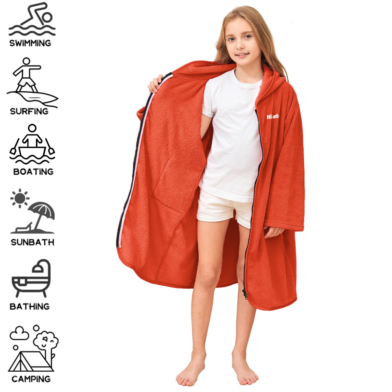 Hiturbo Kids Bath Towel Hoodie: Soft Plush Zipper Surf Poncho - Warm Fleece Changing Towels Swimming Outerwear (Blue)