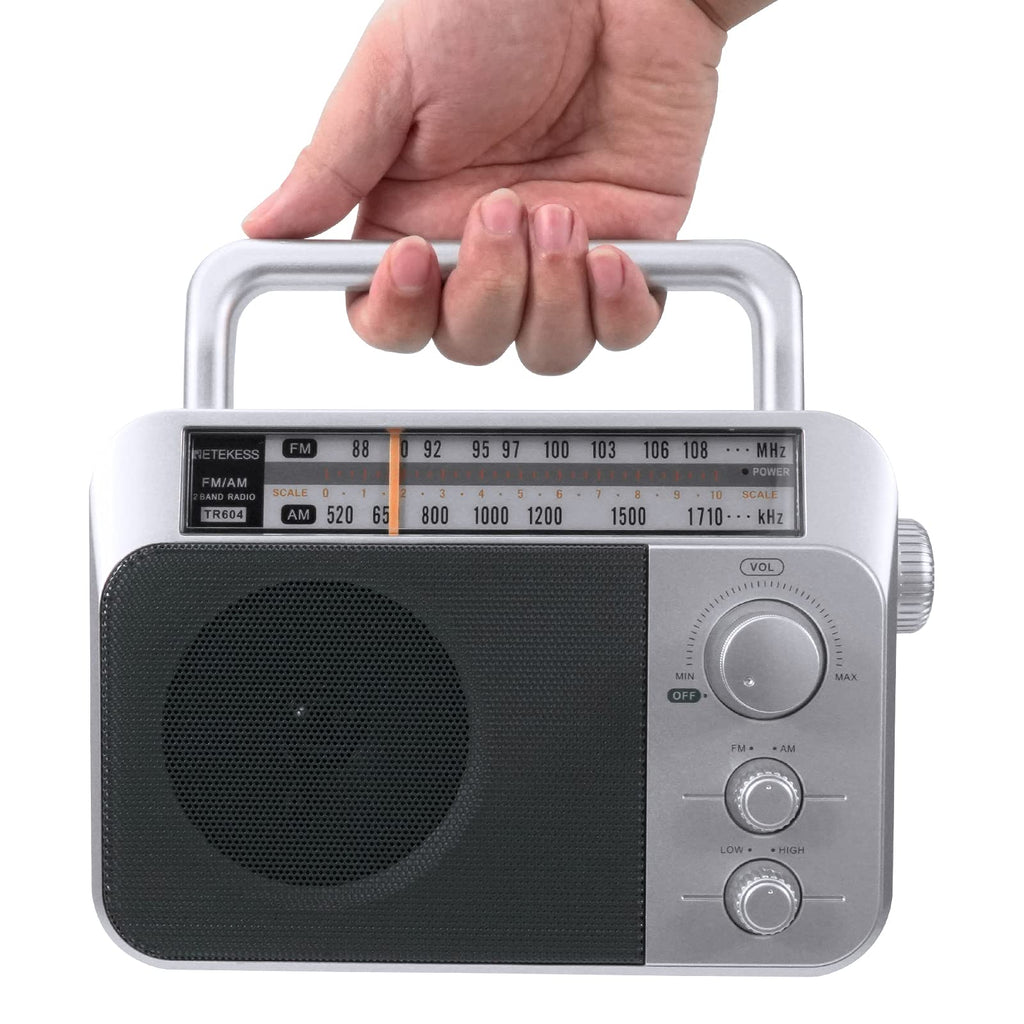 Retekess TR604W AM FM NOAA Radio, Portable Emergency Weather Radios with Best Reception, AC or D Battery Powered, with Clear Dial and Large Knob, Suit for Home (Black)