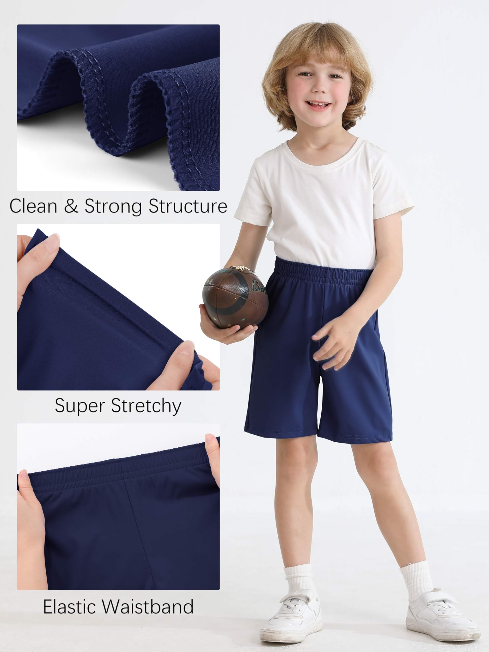 Resinta 4 Pack Toddler Boy Shorts Elastic Waist Boys Athletic Basketball Soccer Shorts Summer Pull-On Comfort for Playwear
