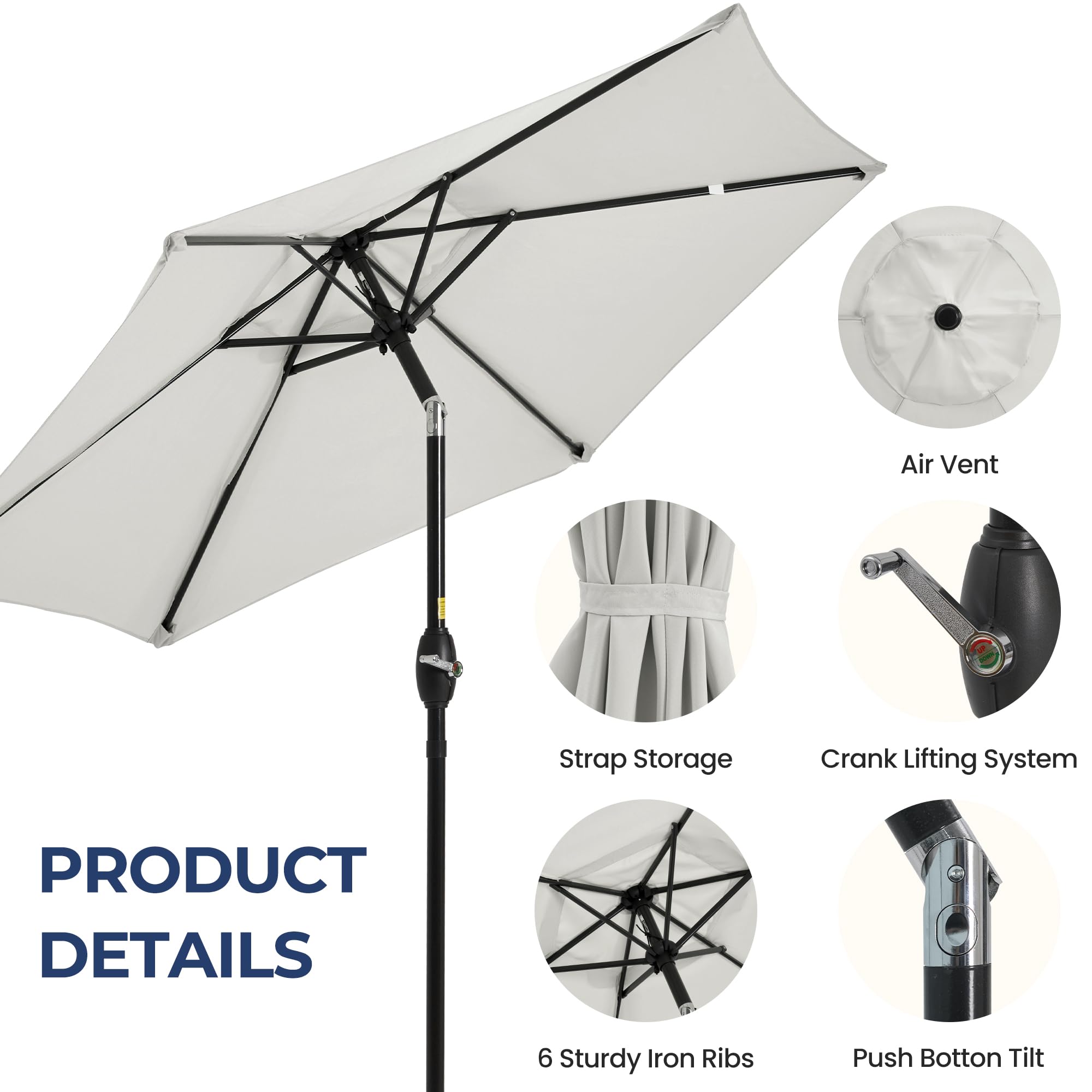 SUNVIVI OUTDOOR Outdoor Patio Umbrella, Patio Umbrella, Market Umbrella, Large Outdoor Umbrella, Metal Pole Umbrella with Push Button Tilt and Crank, Polyester Canopy