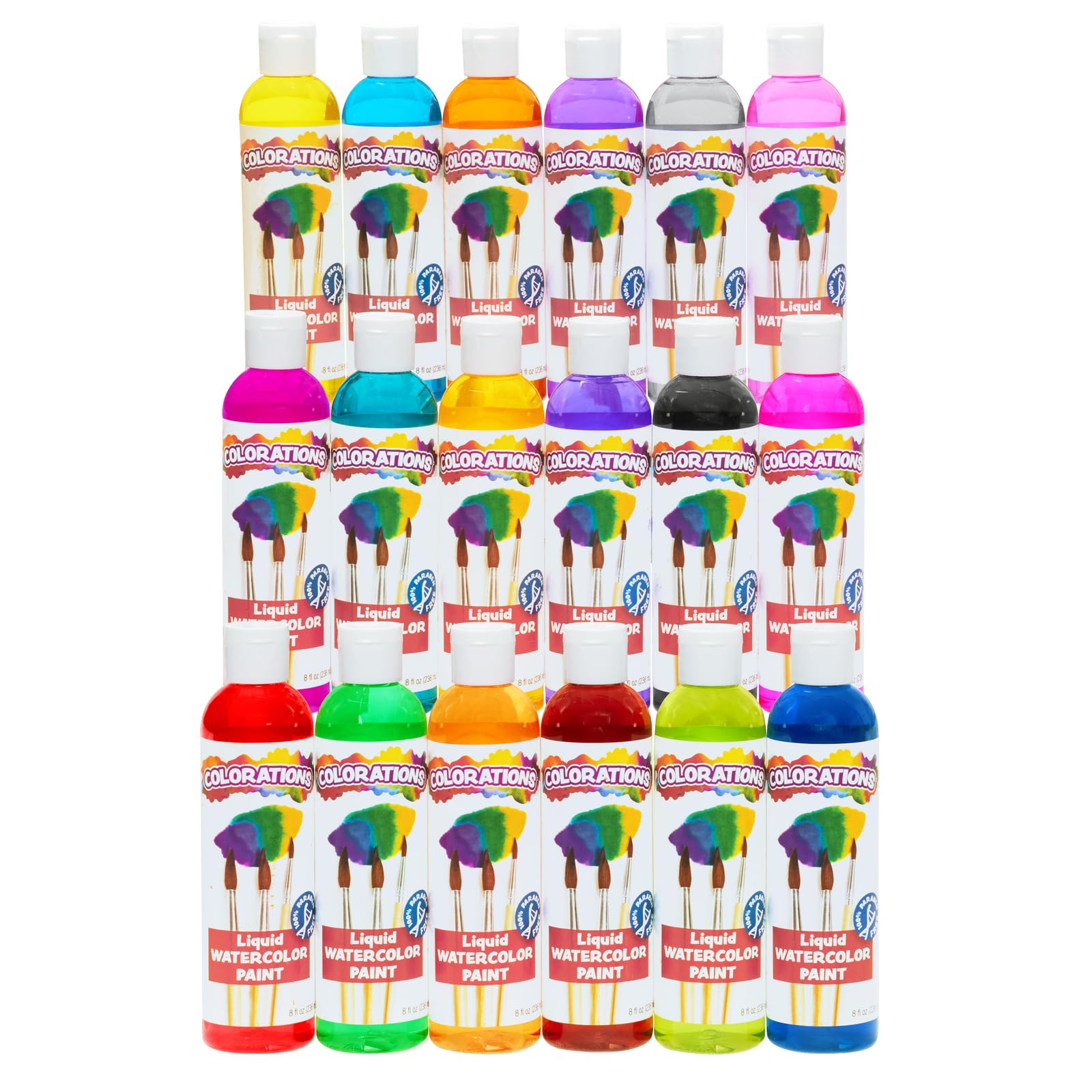 Colorations Paraben-Free Glitter Liquid Watercolor Paint, Set of 8 Vibrant Colors, 8 fl oz, Non-Toxic and Made in The USA