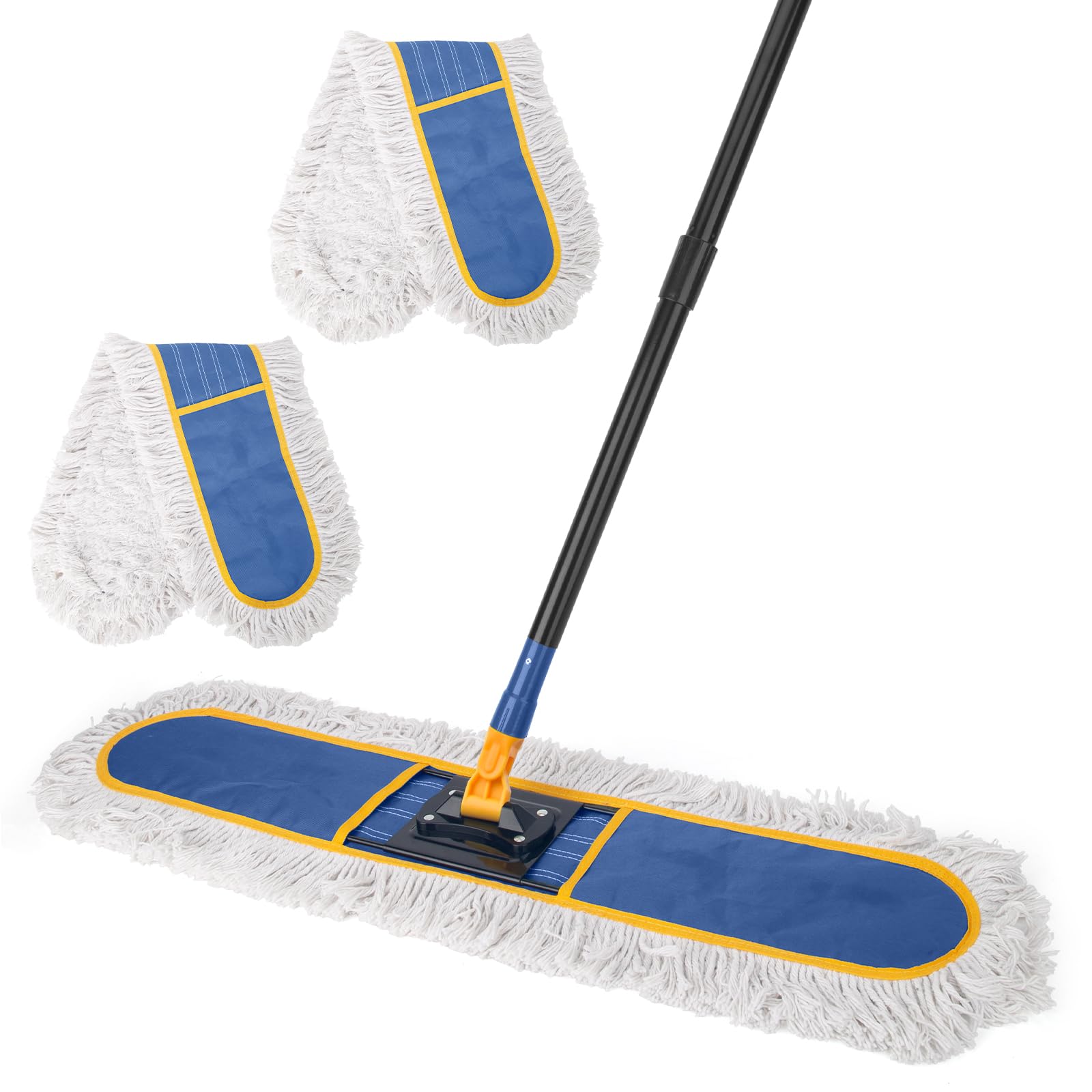 KeFanta 36" Commercial Dust Mops for Floor Cleaning,Industrial Dry Mop with Heavy Duty Long Handle,Large Cotton Reusable Mop Head,for Hardwood,Tile,Concrete,Laminate,Garage Floors(Blue)