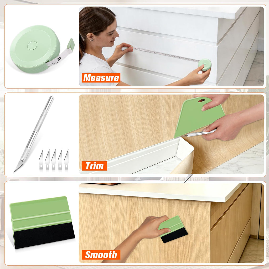 WRAPXPERT Wallpaper Tools, Smoothing Tool Kit for Peel and Stick Wallpaper/Contact Paper/Vinyl Backsplash Applying, with Squeegee Smoother, Seam Roller, Razor Scraper, Knife and Blades