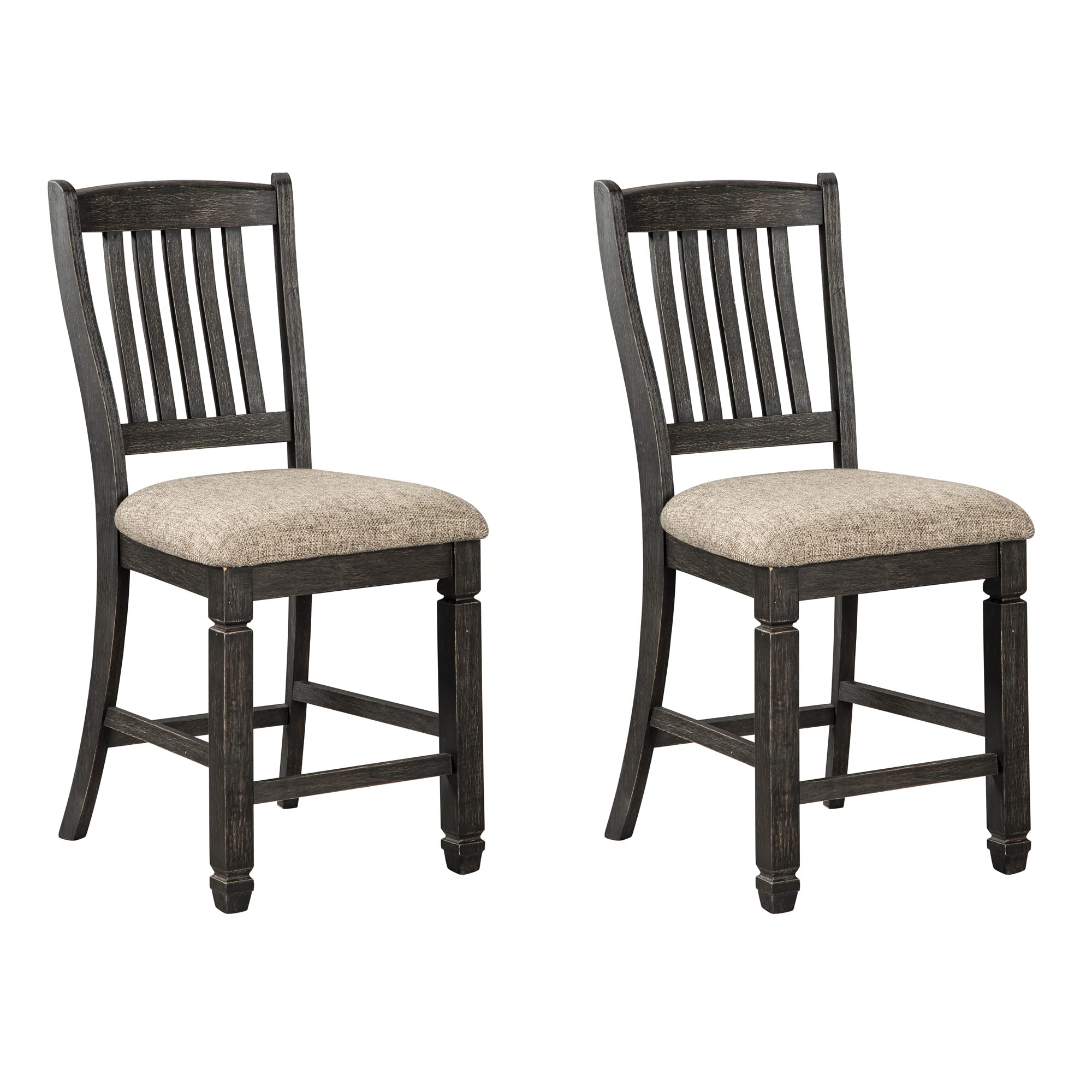Signature Design by Ashley Tyler Creek Farmhouse 24.38" Counter Height Upholstered Barstool, Set of 2, Almost Black