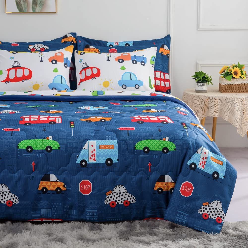 Wajade 7 Piece Blue Bow Comforter Set for Girls Kids Twin Size Bedding Set with Sheet and 2 Pillowcases 2 Pillow Shams Cute Girls Bed in a Bag as Birthday Choice