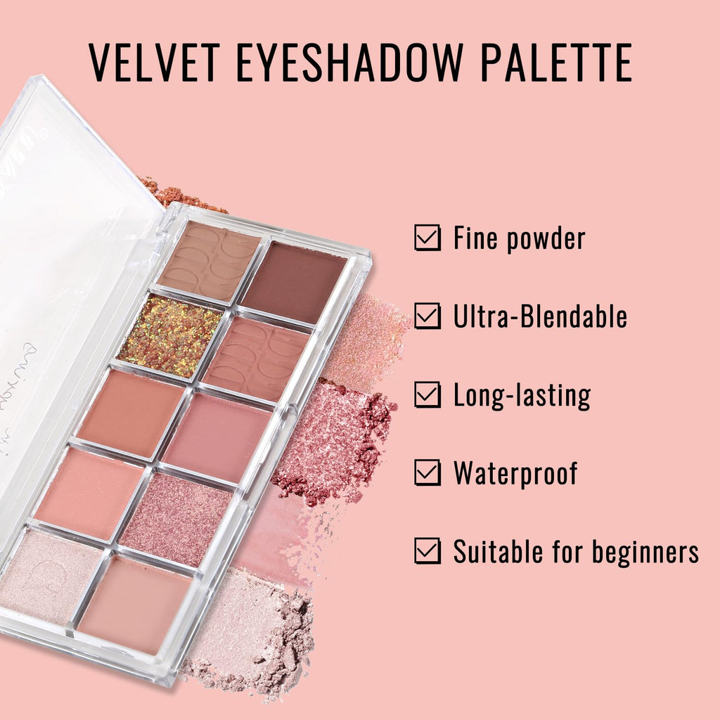 Erinde 10 Colors Eyeshadow Palette Makeup - Matte Shimmer Glitter Eye Shadow Korean Makeup, Ultra-Blendable, High Pigmented, Natural-Looking, Peach Brown Eyeshadow Pallet with Brush, Peach Color