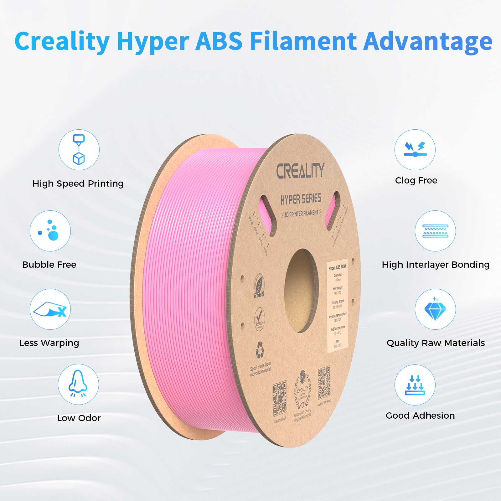 Creality Hyper ABS Filament, Official 3D Printer Filament ABS 1.75mm for Up to 300mm/s High-Speed Printing Convenient Open Printing Material, 1kg(2.2lbs) Spool Fit Most 3D Printer(Black)