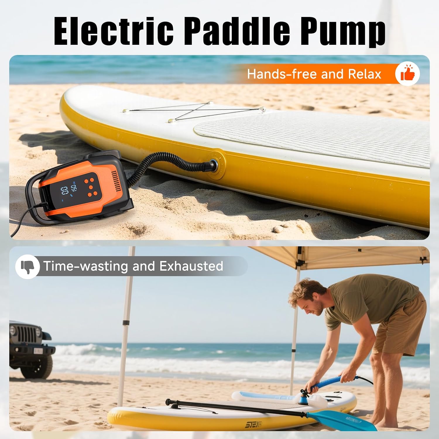 Electric Paddle Board Pump, 50PSI High Pressure Portable SUP Air Pump with Auto-Off and Deflation Function, 12V DC Car Connector for Stand Up Paddle Boards, Car Tires, Boats, Kayaks