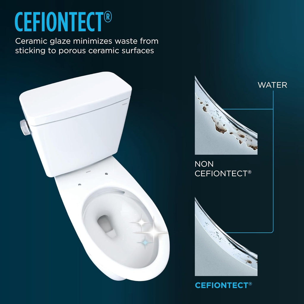 TOTO® Drake® Two-Piece Elongated 1.28 GPF Universal Height TORNADO FLUSH ® Toilet with 10 Inch Rough-In, CEFIONTECT®, and SoftClose® Seat, WASHLET®+ Ready, Cotton White - MS776124CEFG.10#01