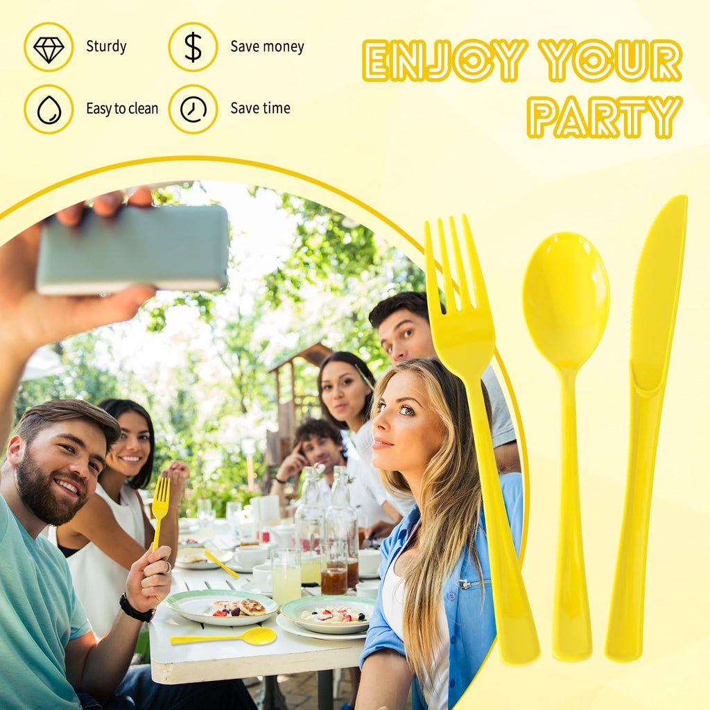 150 Pack Plastic Silverware,Disposable Cutlery Set Heavy Duty Utensil Sets 50 Forks 50 Knives 50 Spoons for Brithday, Wedding,Home School Party Picnics Restaurant Outdoor Events (Black)