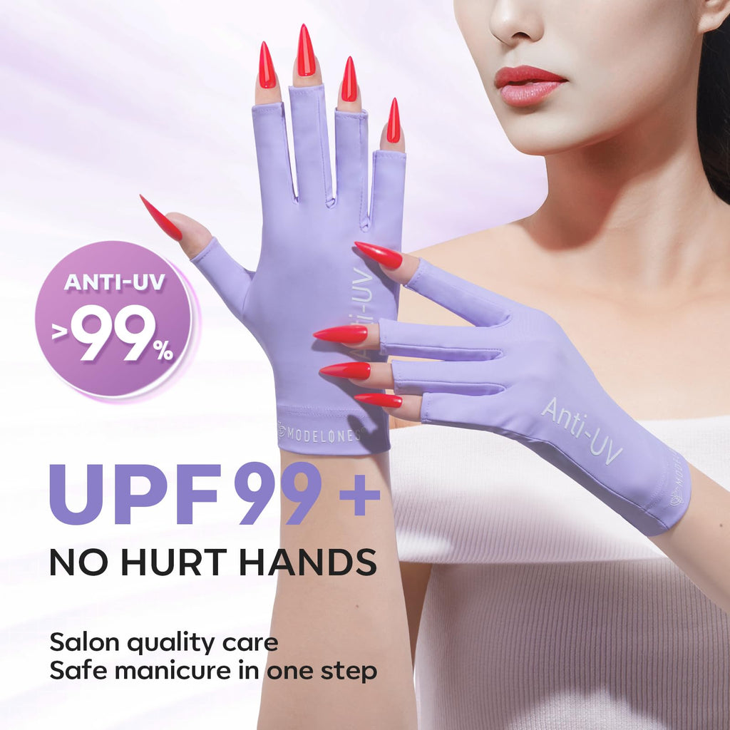 modelones UV Gloves for Gel Manicures, Professional UPF99+ Anti UV Protection Gloves for Gel Nail Lamp (Black)