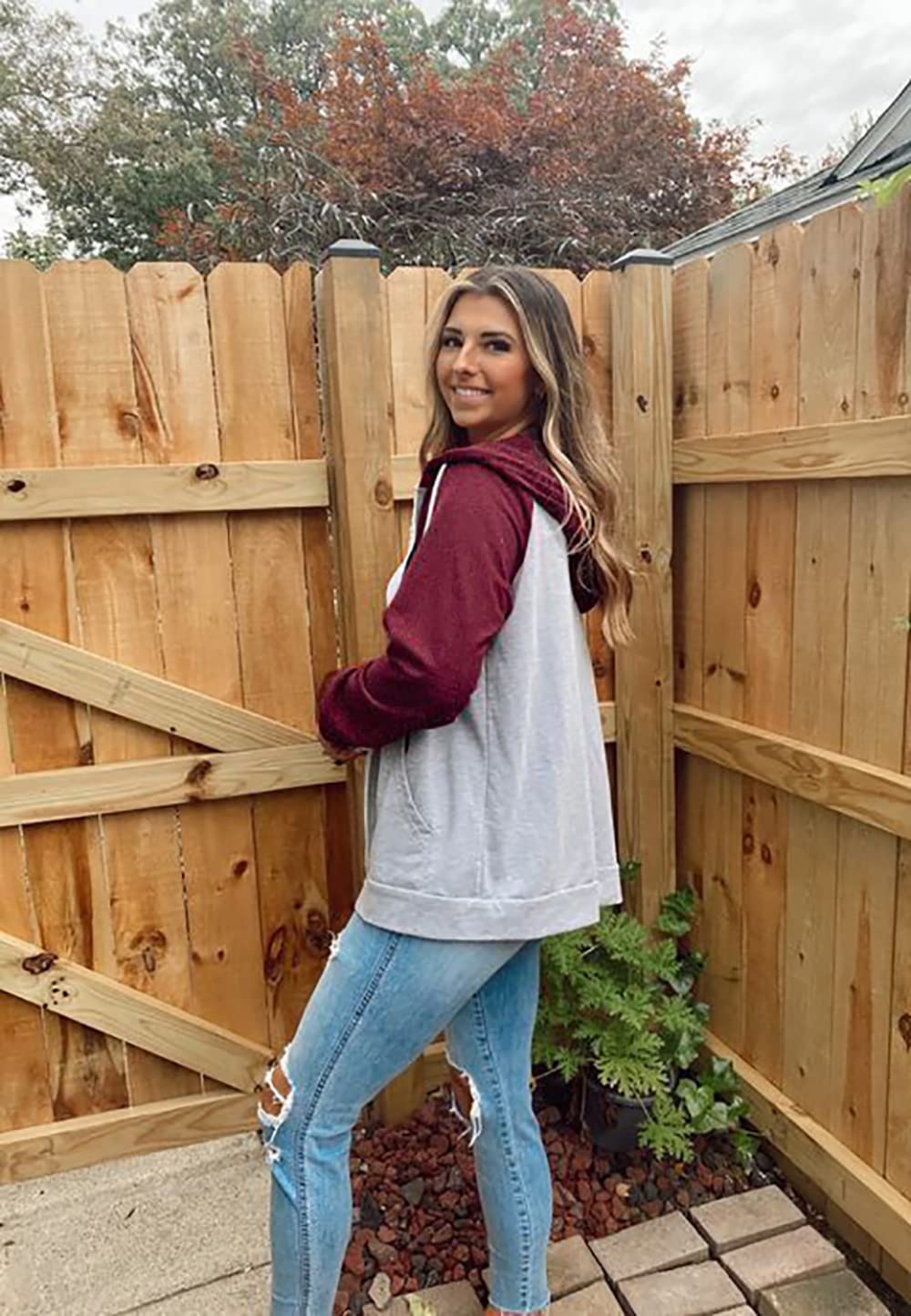 EZBELLE Women's Color Block Zip Up Hoodie Sweatshirt Casual Long Sleeve Jacket Sweater with Pockets