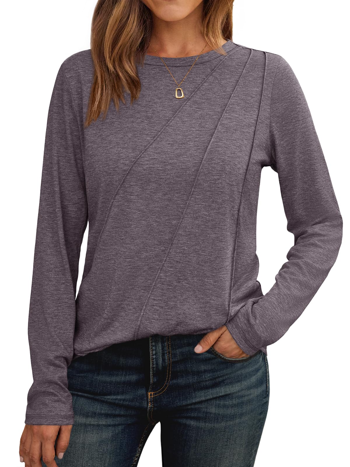 AUTOMET Womens Long Sleeve Shirts Pleated Tunics Fall Fashion Crewneck Tops