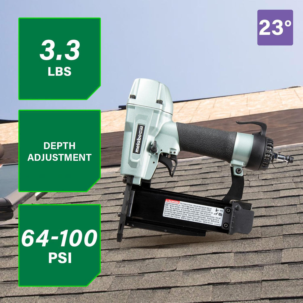 Metabo HPT Pro Pin Nailer Kit, Pro-Preferred Pneumatic Power Nailers, Carpentry Tool for Fine Trim, Molding, and Paneling, Built-in Silencer, Aluminium Magazine, 23 Gauge, 1/2″ to 2″ Pin Nails, NP50A
