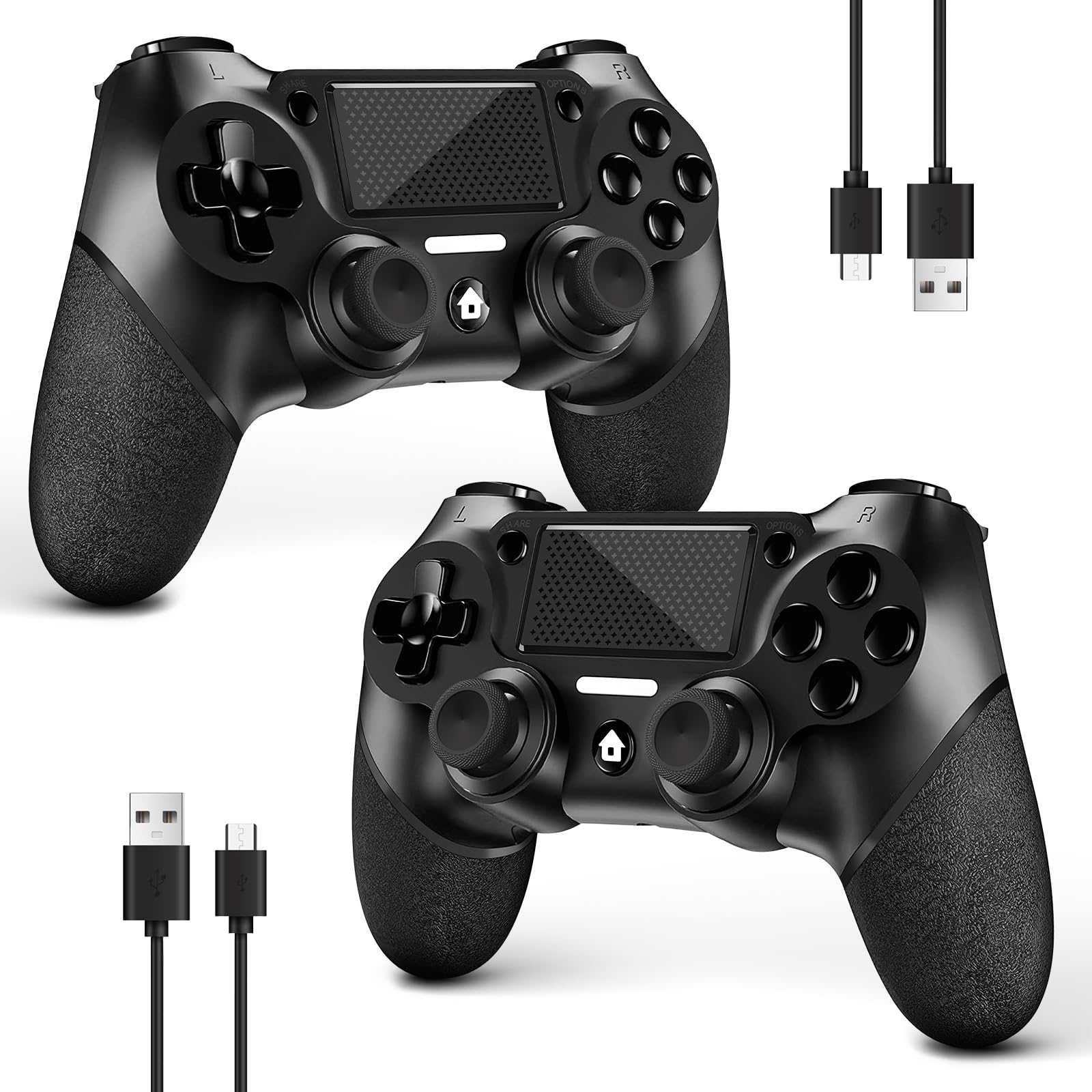 AceGamer 2 Pack for PS4 Controller, Wireless Controller for PS4/Pro/Slim/PC, with Non-Slip Grip of Both Sides and USB-C Cable! (Black and White)
