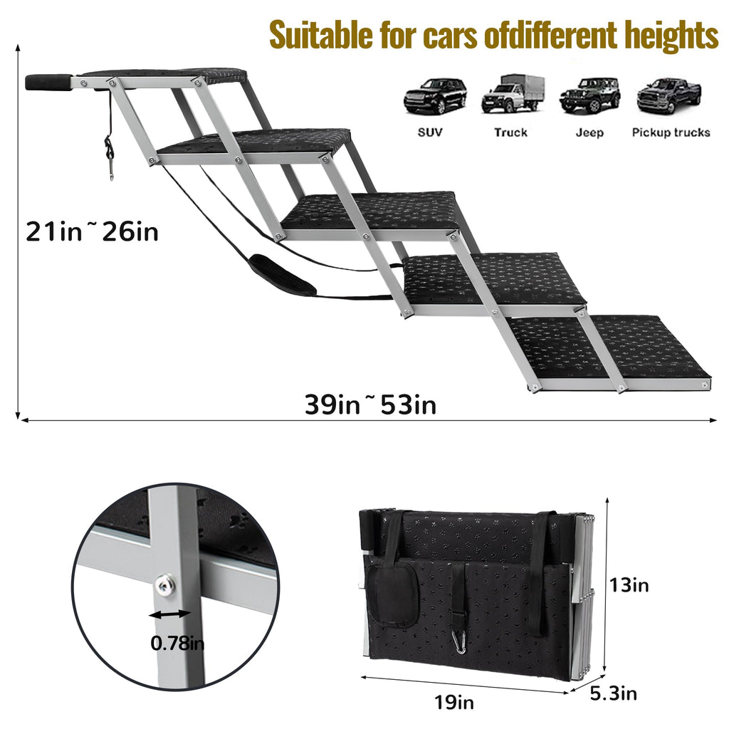 Dog Stairs for Car - Foldable Dog Ramps for Large Dogs with Non Slip Surface, Portable Dog Steps for Cars and SUV, Truck, Support Up to 200 Lbs