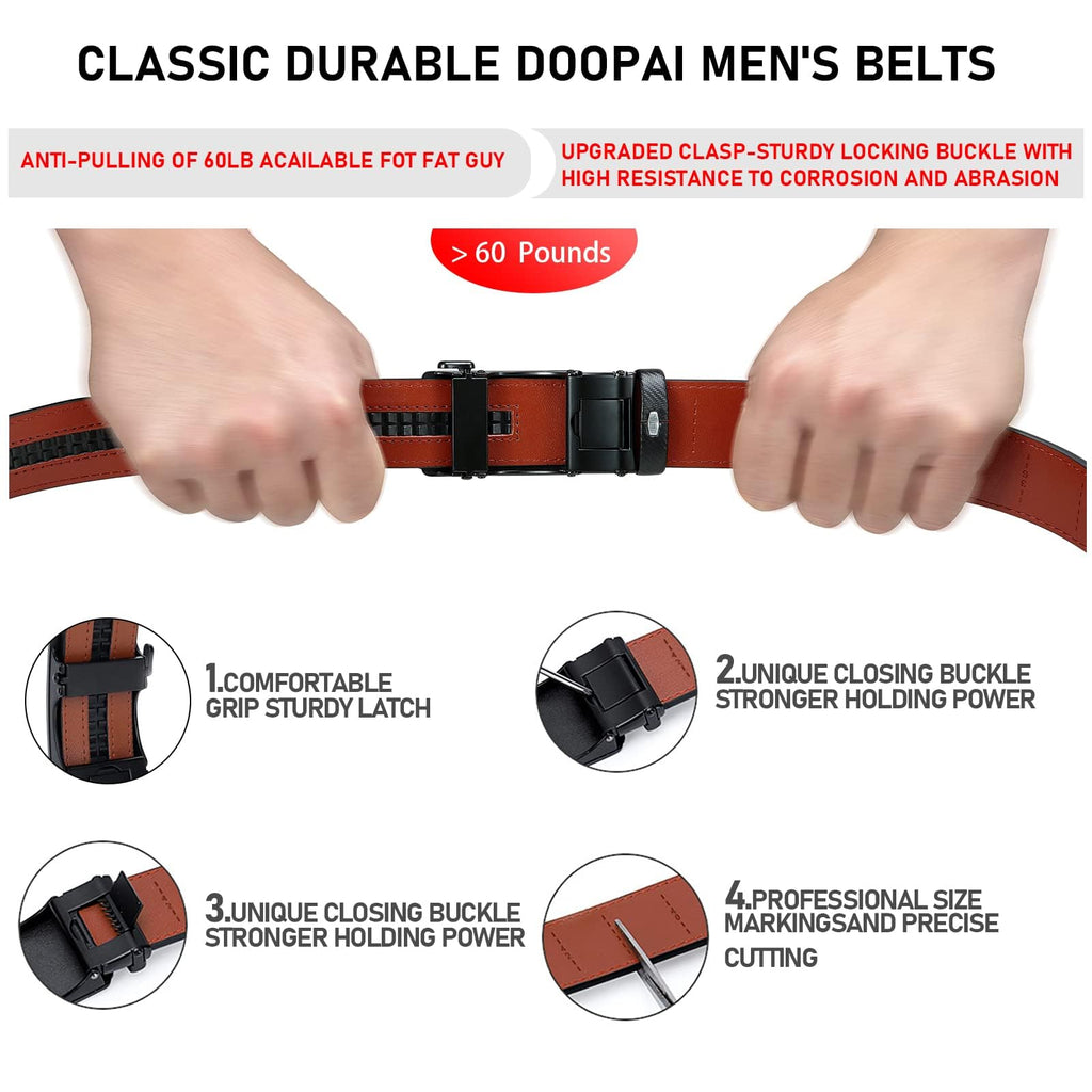DOOPAI Men's 2 Pack Ratchet Dress Belt - Adjustable 1 3/8" Genuine Leather, Size Length Can Be Cut, With Gift Box