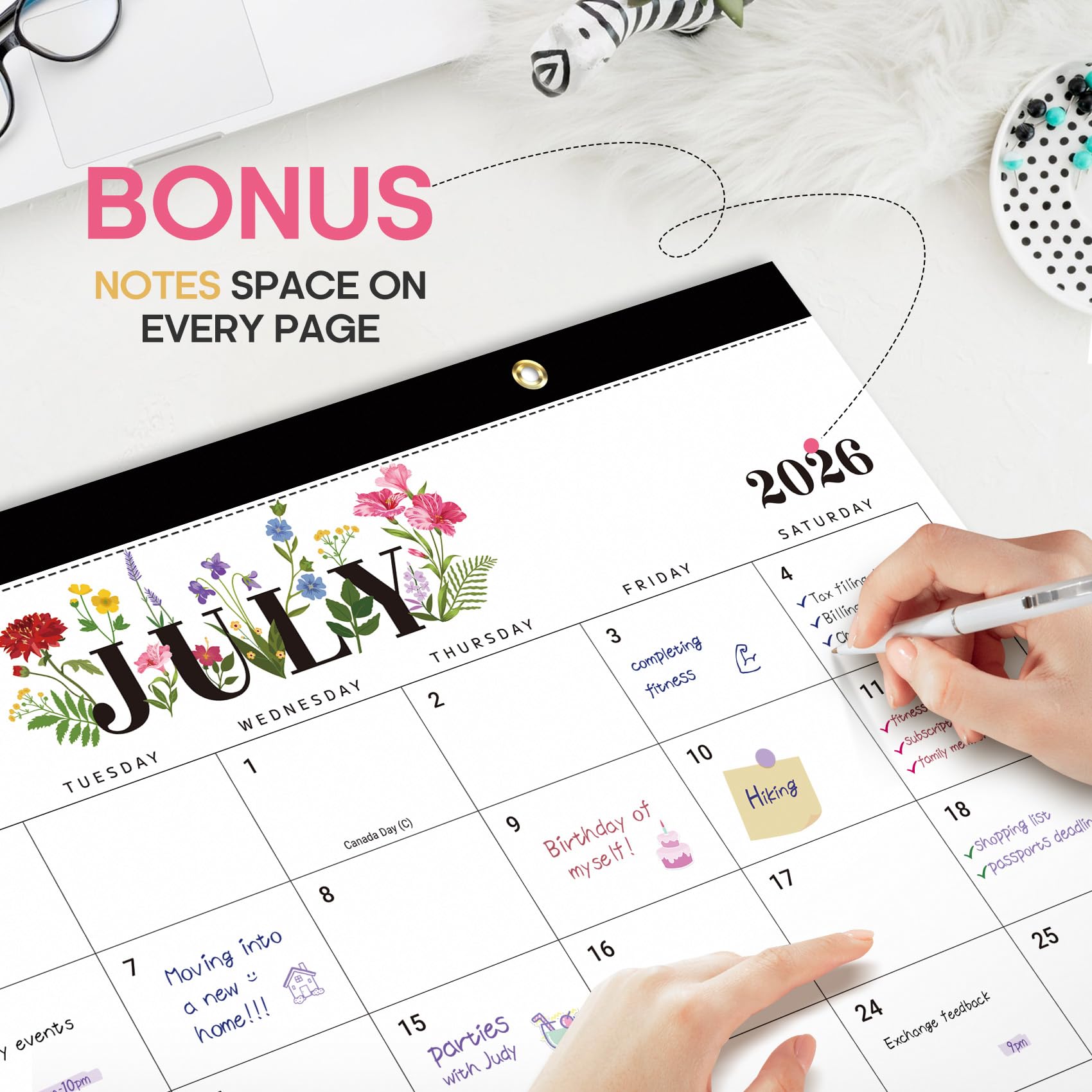 Desk Calendar 2026-2027, 21-Month Calendar Runs Until June 2027, Large 17" x 12" Monthly Desktop & Wall Calendar for Home & Office - Floral