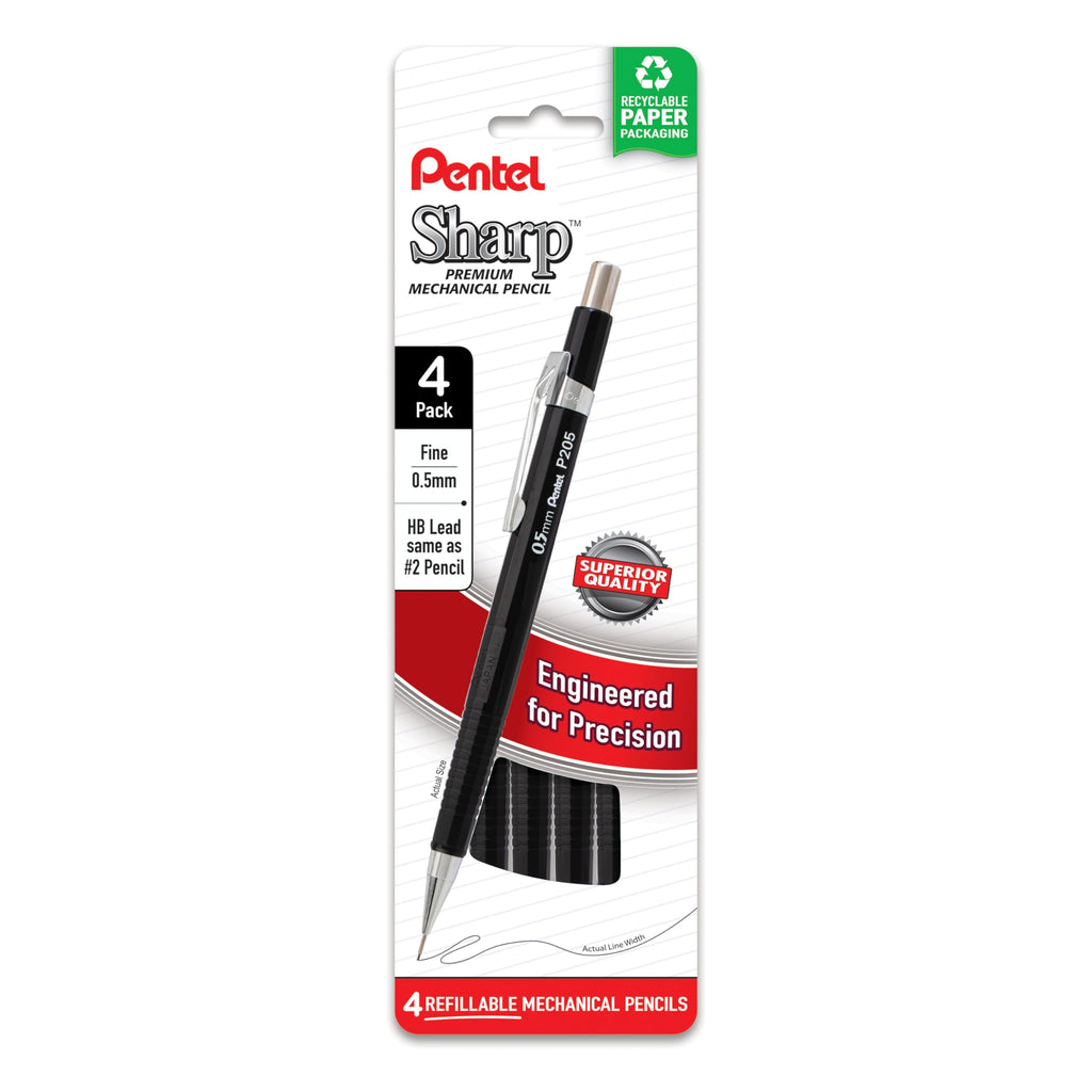 Pentel Sharp Mechanical Pencil, (0.3mm), Extra Fine Line, Brown Barrel, Pack of 4 (P203PF4E)