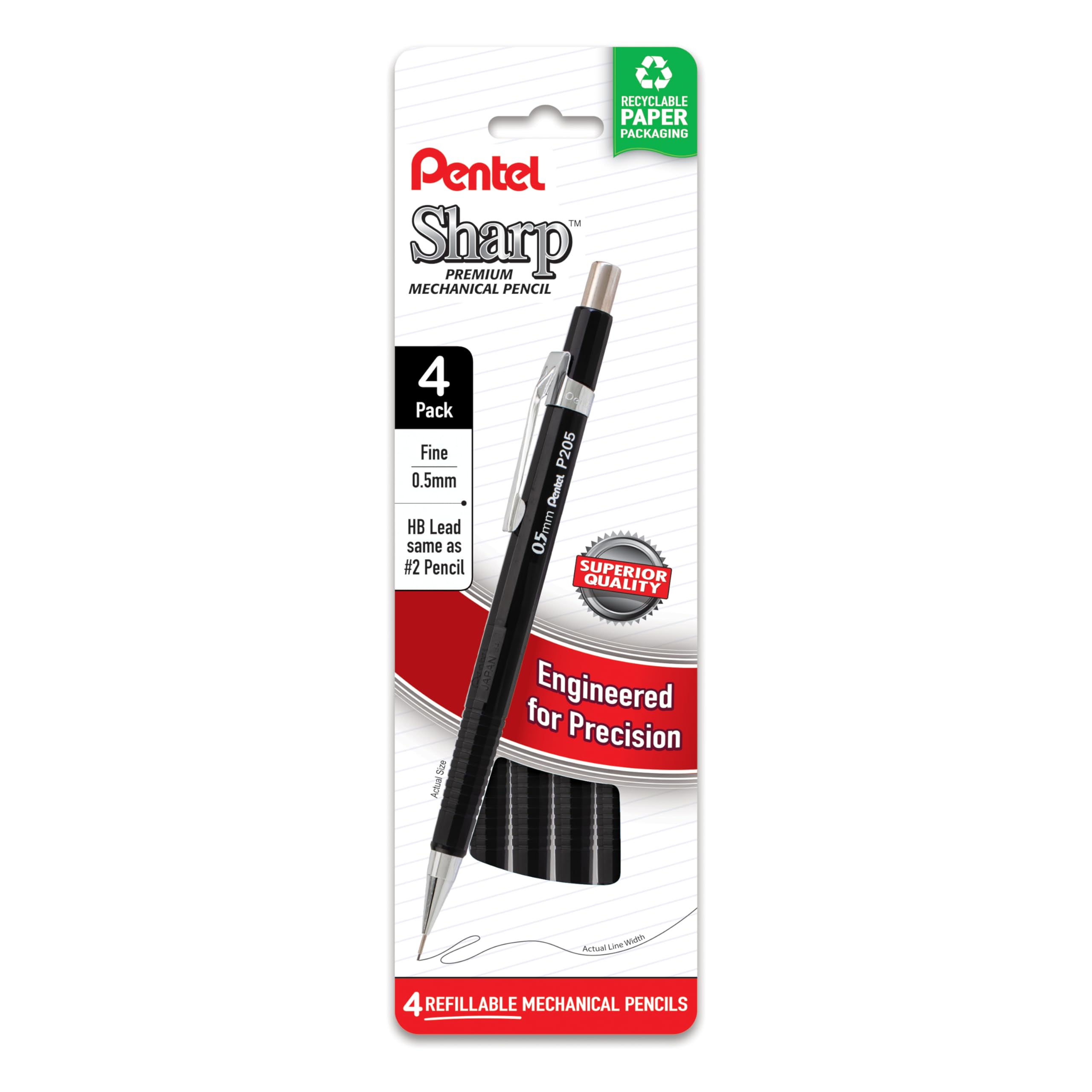 Pentel Sharp Mechanical Pencil, (0.3mm), Extra Fine Line, Brown Barrel, Pack of 4 (P203PF4E)