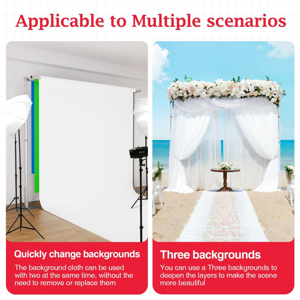 EMART Backdrop Stand Heavy Duty 8.9x10Ft,Three Crossbar Pipe and Drape Photo Background Support Kit, Adjustable Metal Frame with Flat Base for Wedding Birthday Party Decorations-Black