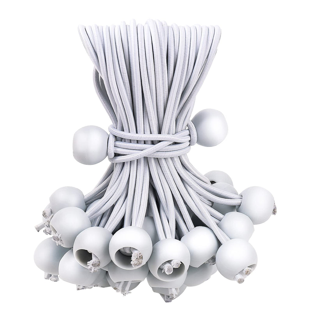 50PCS Mini White Ball Bungee Cords, 4 Inch Heavy Duty Outdoor Bungee Cord with Balls, Tarp Tie Down Bungee Balls for Shelter, Camping, Cargo,Tent Poles UV Resistant（Ball Size 1 inch）