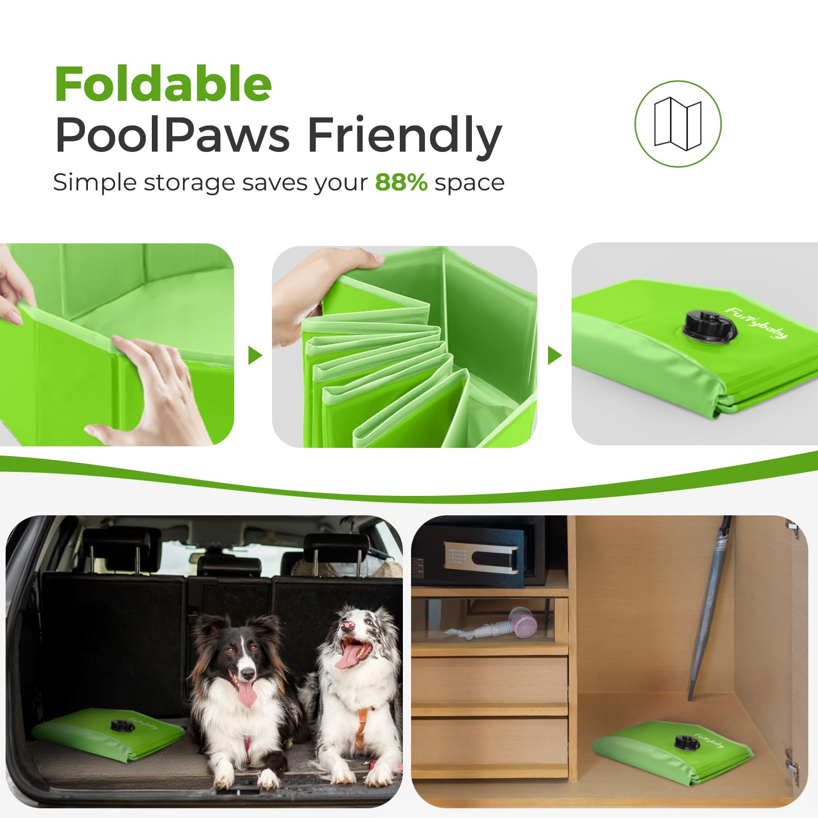 Foldable Dog Pool, Hard Plastic Kiddie Pool for Dogs, Collapsible Dog Pool with Rigid PP Core, Non-Slip PVC, Durable Pet Bath Tub for Indoor/Outdoor Backyard, 32" Green