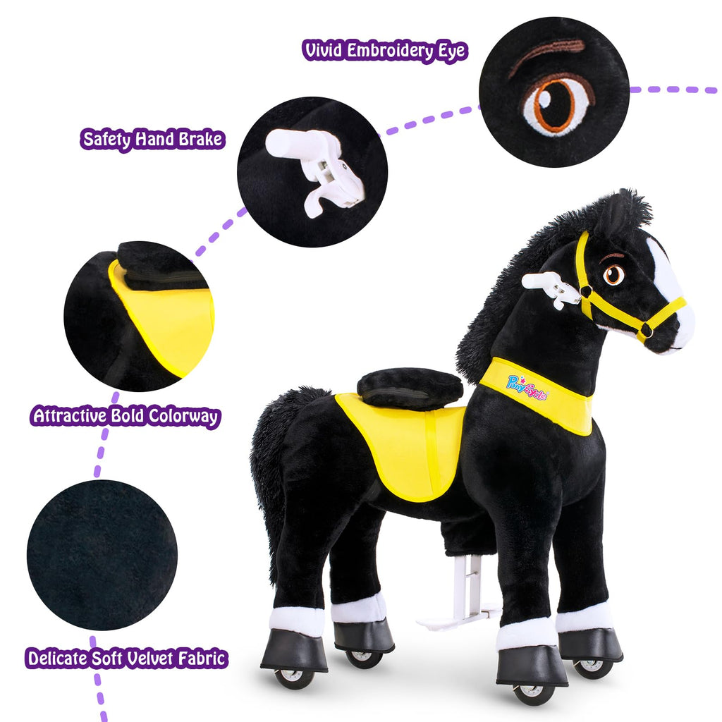 PonyCycle Ride on Toys Riding Black Horse Toys No Battery Required (with Brake/ 30" Height/Size 3) Pony Rider Walking Animals Rocking Horse Ride on Horse for Kids Riding Toys E338