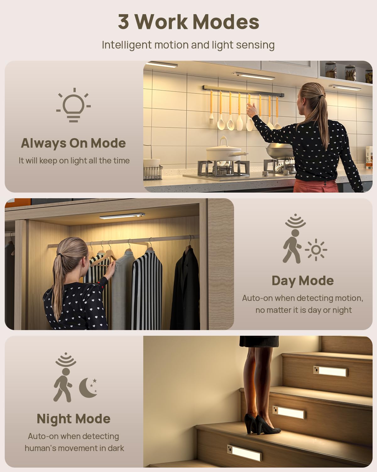9" Under Cabinet Lights Wireless, Motion Sensor Light Indoor with Remote, LED Rechargeable Closet Light, 3 Color Temps, Dimmable, Magnetic, Under Counter Lights for Kitchen, Stairs, Pantry, Hallway
