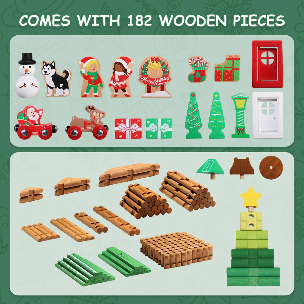 SainSmart Jr. 110 PCS Wooden Log Cabin Set Building House Toy for Toddlers, Classic STEM Construction Kit with Colorful Wood Logs Blocks for 3+ Years Old