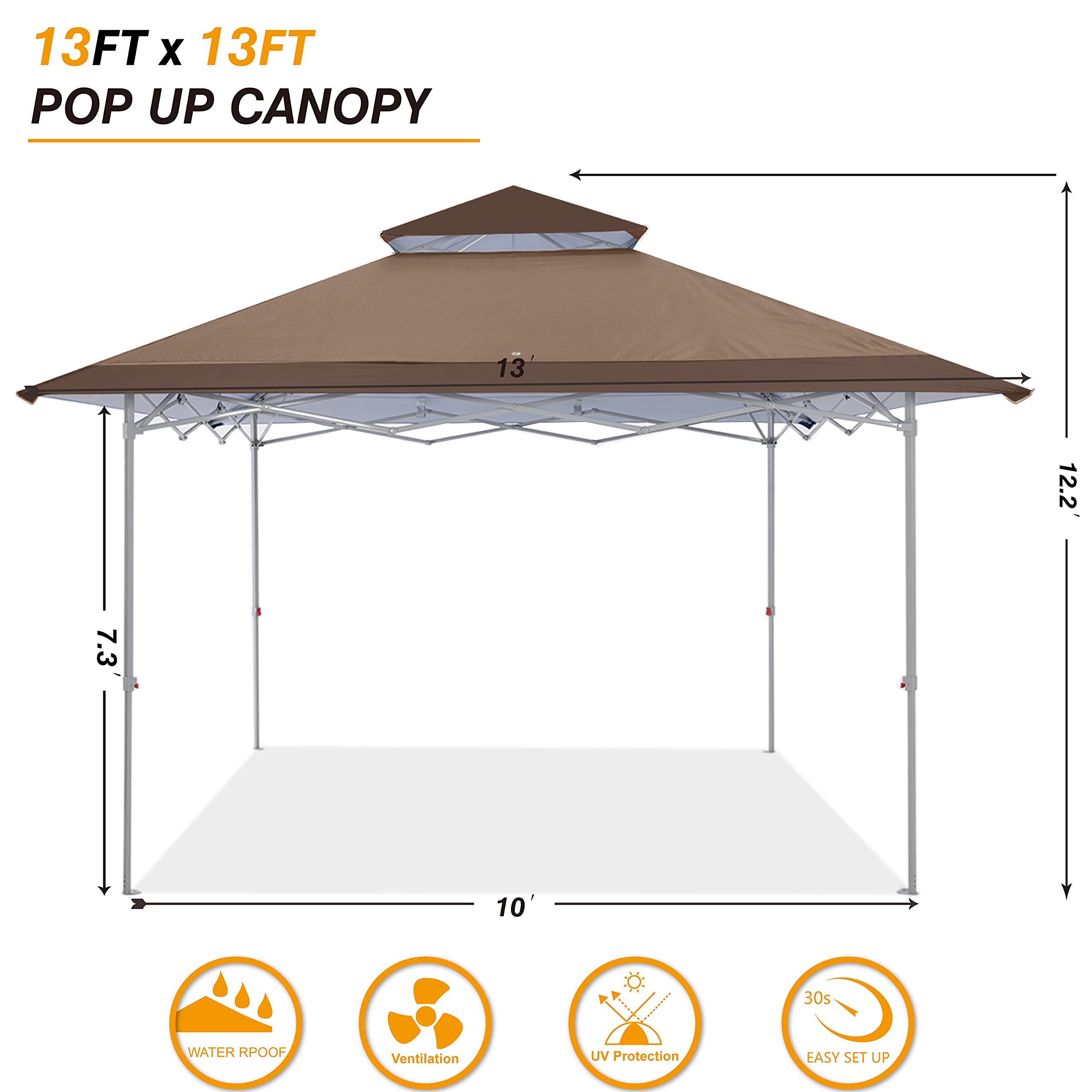 COOSHADE 13x13Ft Pop Up Canopy Tent Instant Folding Shelter 169 Square Feet Large Outdoor Sun Protection Shade(Grey)