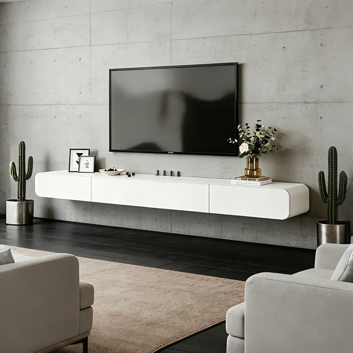 FPIGSHS Wall Mounted Media Console with 2 Drawers Solid Wood Floating TV Stand Hanging TV Shelf Entertainment Center TV Cabinet, for Home Office (A, 120cm/47.2in)