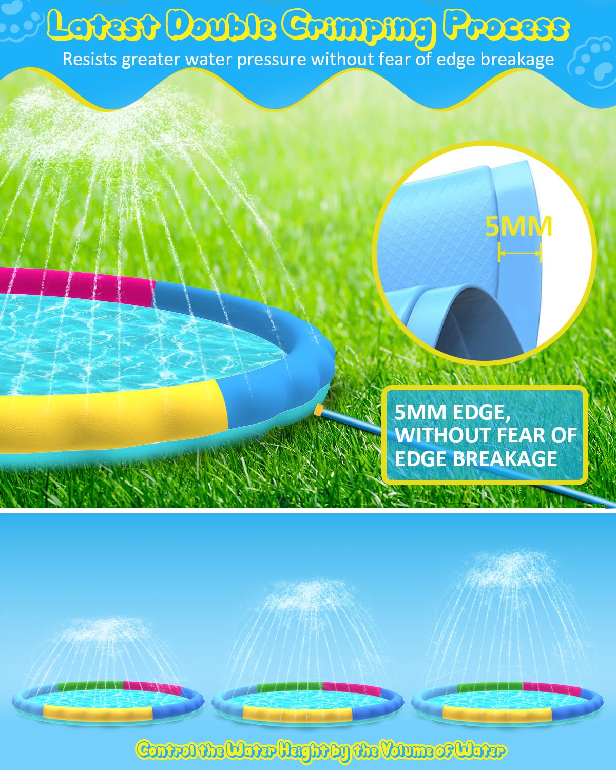 Raxurt Splash Pad, Non-Slip Thicken Splash Pad for Kids Ages 4-8 Toddler Baby Splash Sprinkler Pad Dog Pool Summer Outdoor Water Toys for Boys Girls, 59'' Blue