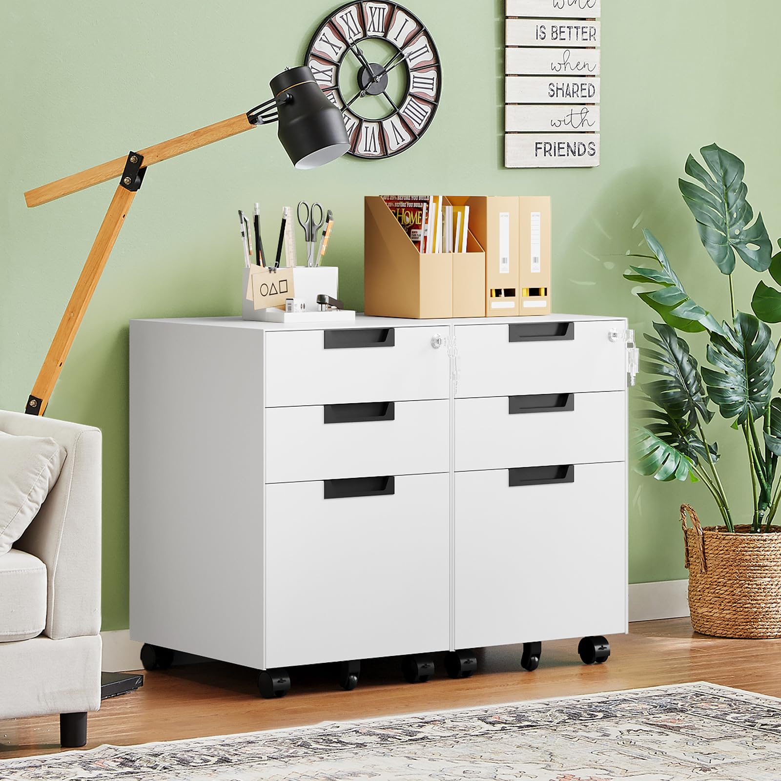 Letaya 3 Drawer Mobile File Cabinet with Lock,Under Desk Metal Small Filing Cabinets for Home Office Organizer Letters/Legal/A4(Fully Assembled Except Wheels-Black)