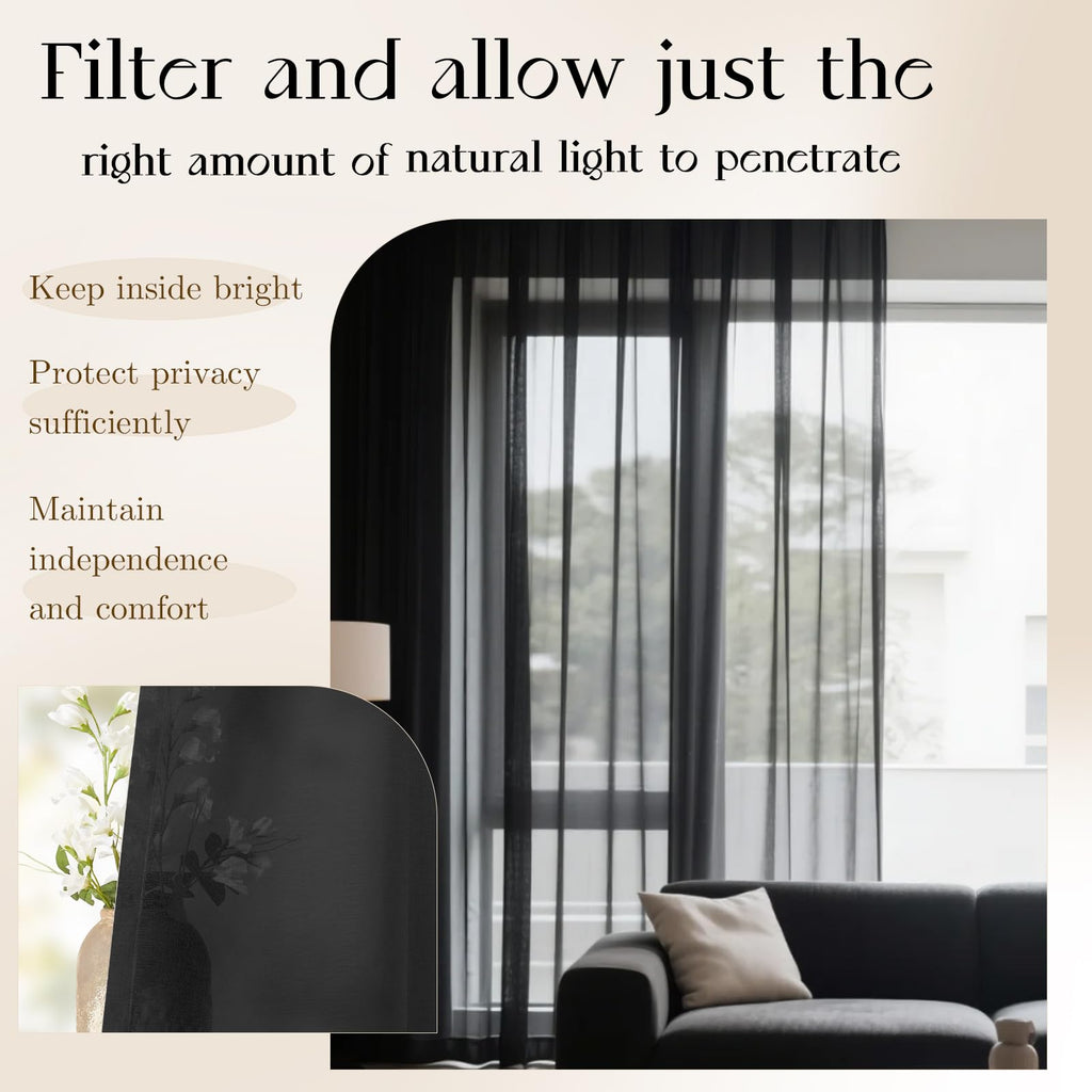 Dreaming Casa Solid Sheer Curtains 84 Inches Long Grey Rod Pocket Voile Draperies for Bedroom Living Room, 2 Panels, Each 42" W x 84" L
