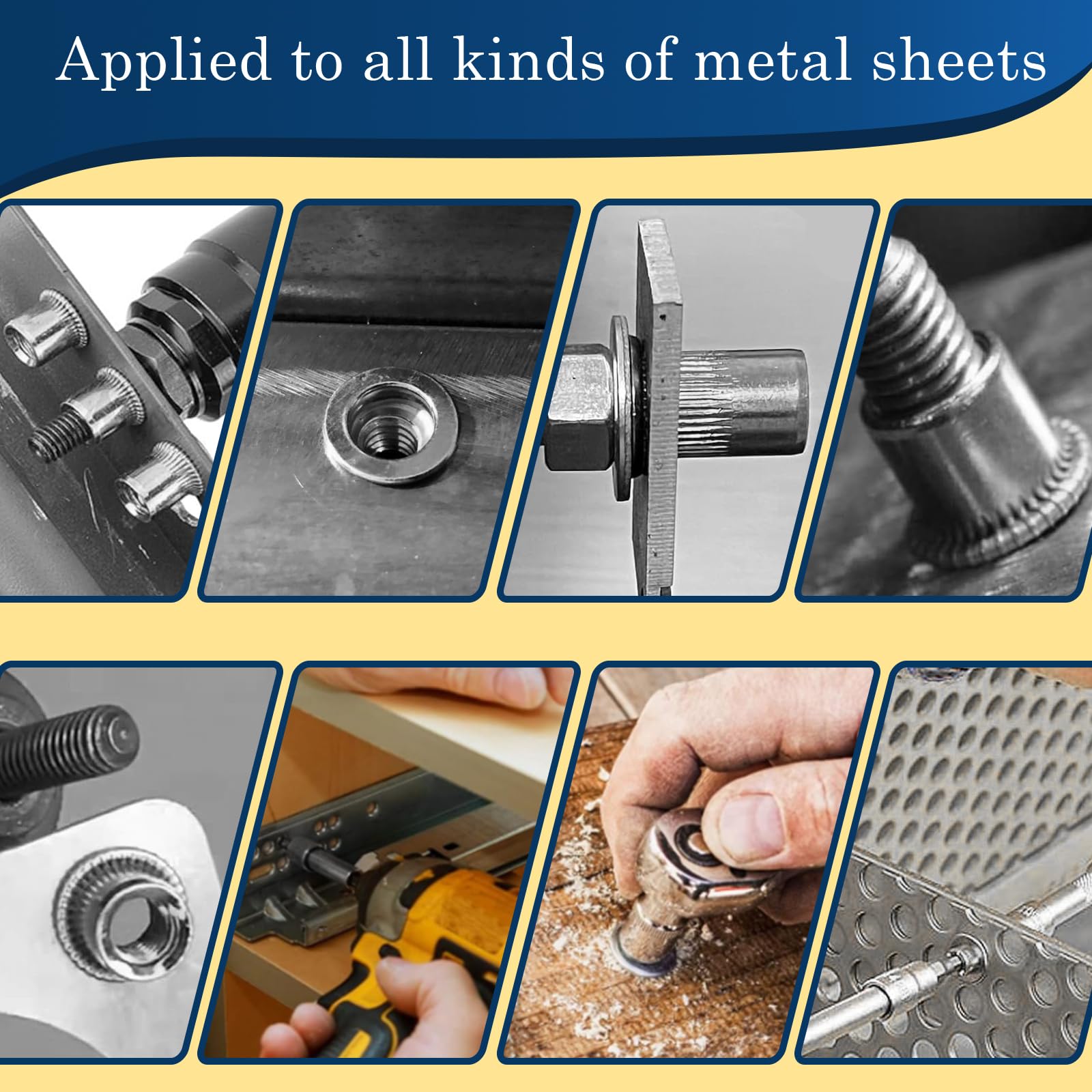 1/2''-13 UNC Rivet Nut, 10Pcs 304 Stainless Steel Flat Head Rivnut Threaded Insert Nutsert