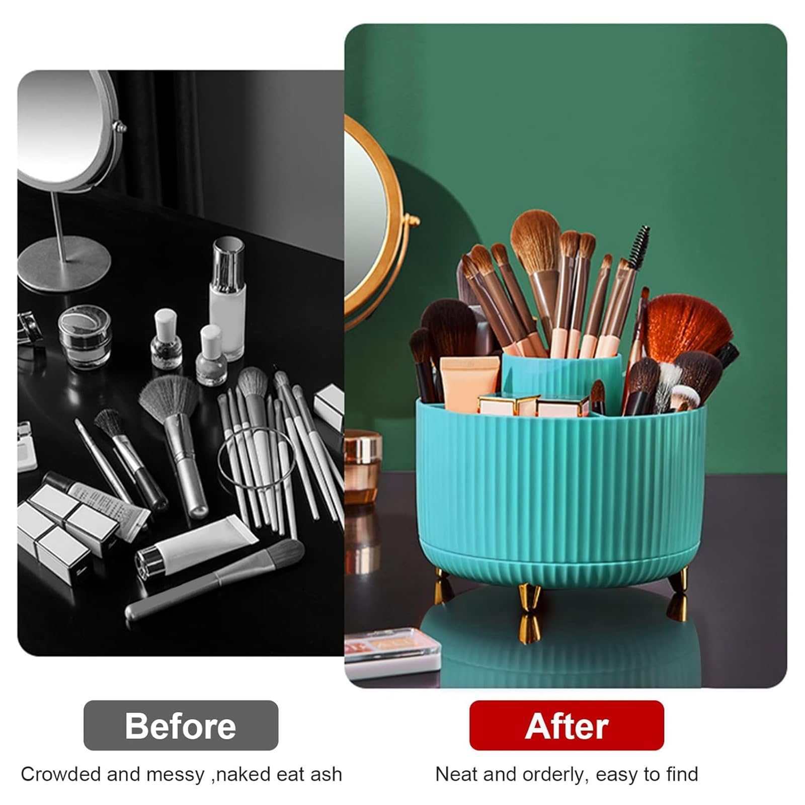 Makeup Brush Holder Organizer,360° Rotating Makeup Brush Organizer,5 Slot Make up Brushes Cup for Cosmetics, Nail Polish, Art Supply, Bathroom Vanity Desktop Organizer - Black