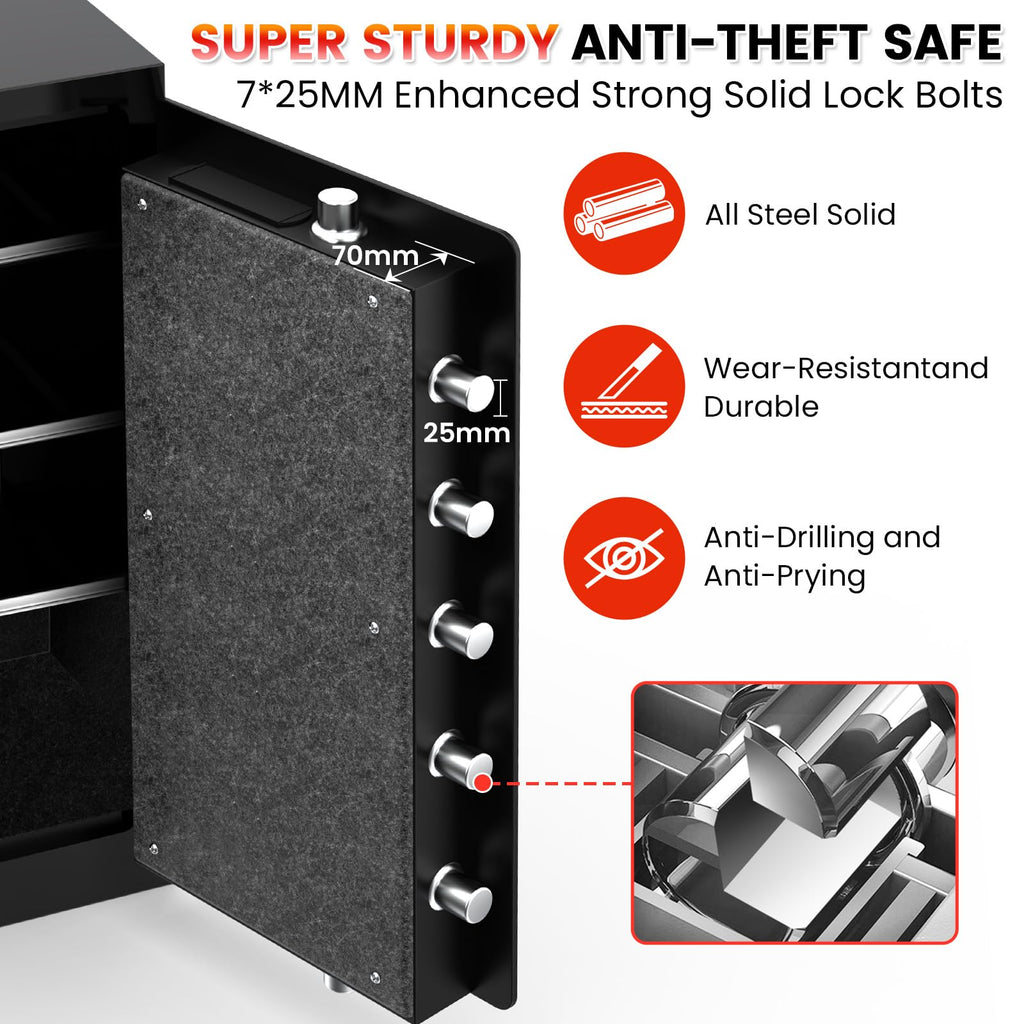Home Safe Box, Safes with Fireproof Waterproof Bag, 9.84'' H Anti-Theft Digital Security Lock Box with Smart Alert System, Removable Shelf, Mute Function, Document Safes for Jewelry