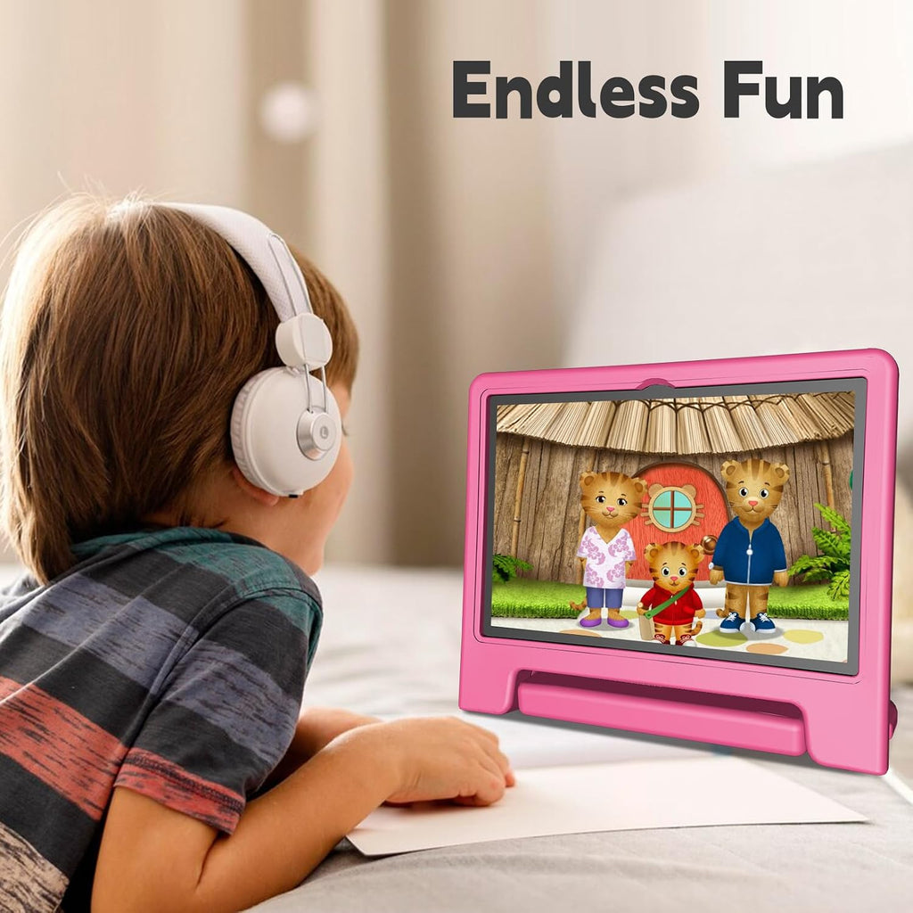 VNEIMQN 10.1 Inch Android 14 Tablet, 64GB Storage, Octa-Core Processor, WiFi Bluetooth, Dual Cameras, Protective Case Pink Included, Support Play Store
