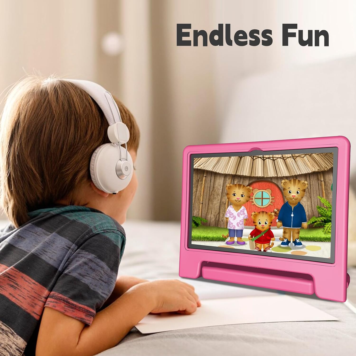 VNEIMQN 10.1 Inch Android 14 Tablet, 64GB Storage, Octa-Core Processor, WiFi Bluetooth, Dual Cameras, Protective Case Pink Included, Support Play Store