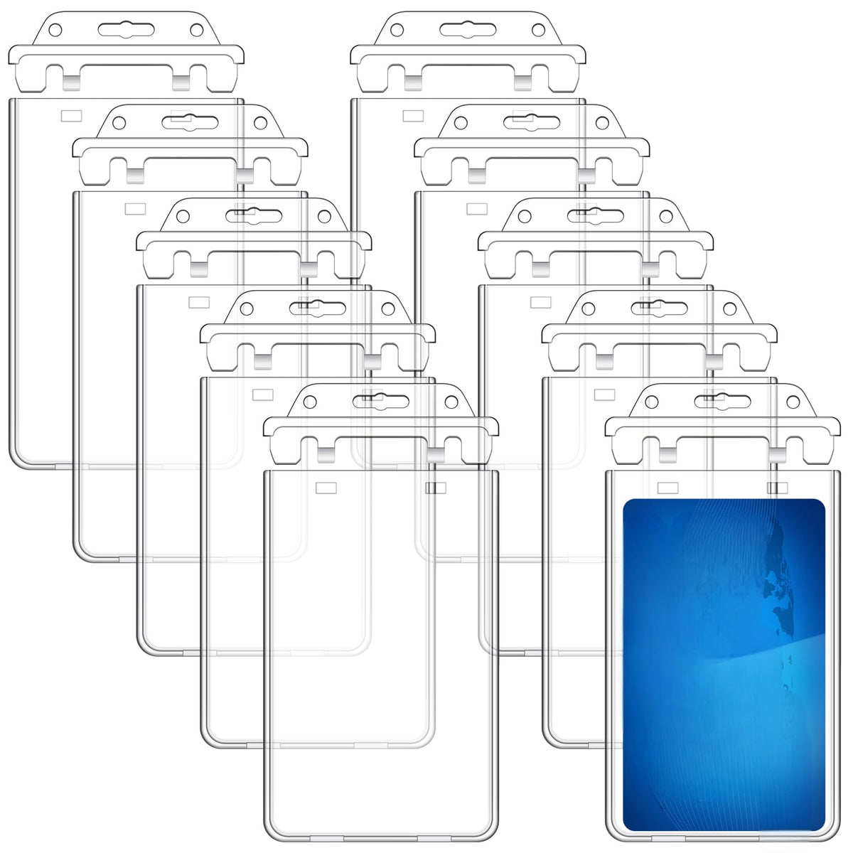 Tinlade 10 Pack Permanent Locking Hard Plastic Badge Holder Vertical Clear ID Badge Holder Heavy Duty Protector Case for Office School Card Travel 2.4 x 4.2 inches