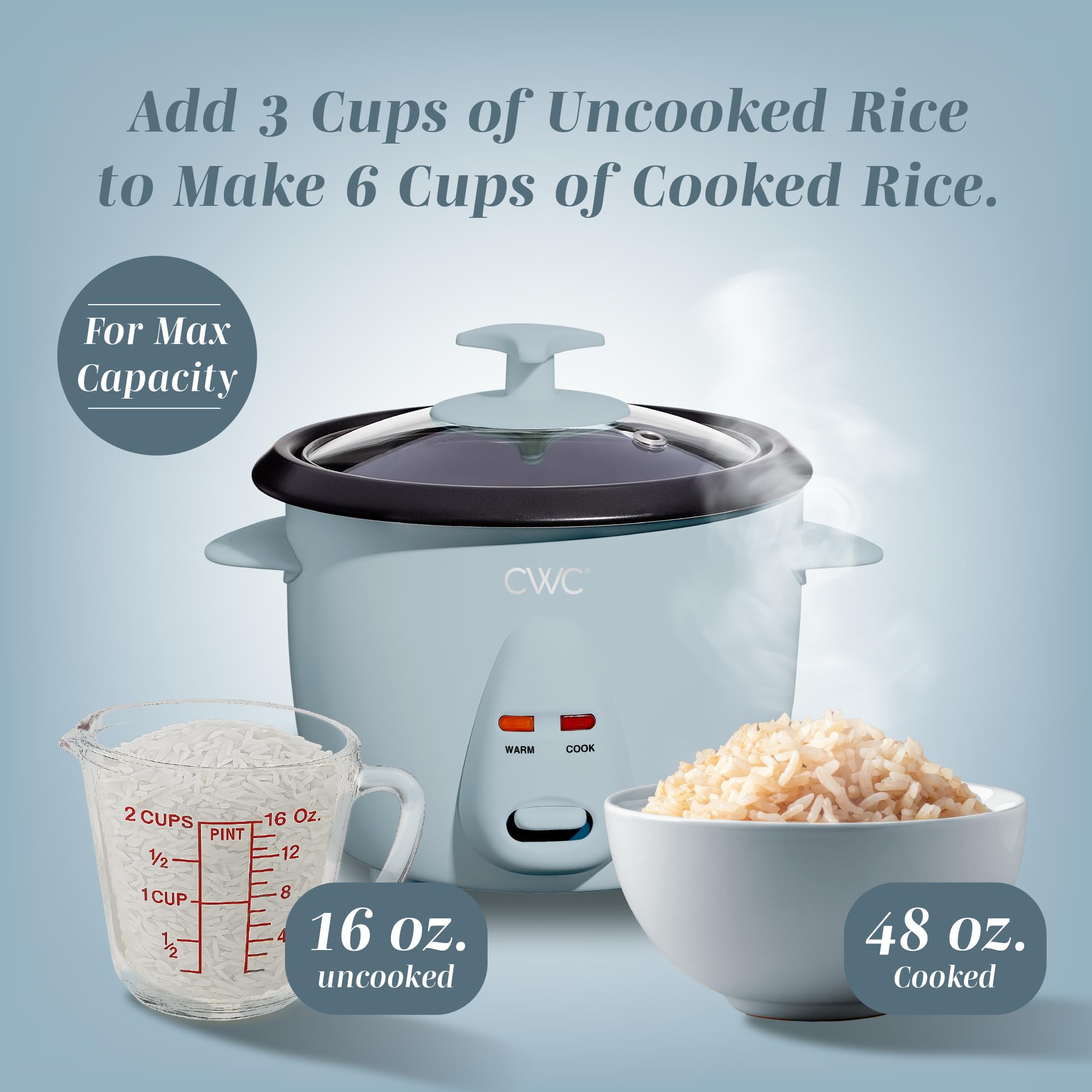 COOK WITH COLOR 6 Cup Rice Cooker 300W - Effortless Cooking and Perfectly, Cooks 3 Cups of Raw Rice for 6 Cups of Cooked Rice, Floral Blue