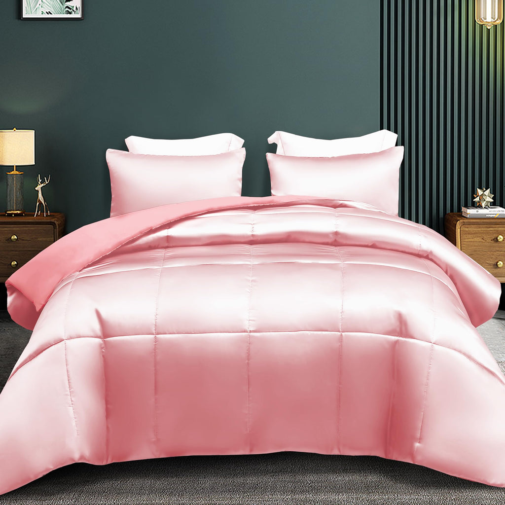 Whale Flotilla 2-Piece Reversible Silky Soft Twin Size Comforter Bedding Set, Luxurious Satin Comforters with Satin Pillowcase, Lightweight Duvet for All Seasons, Black