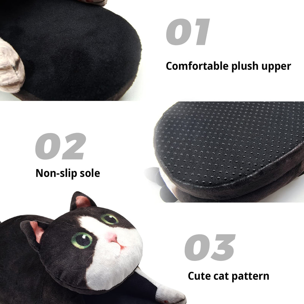 Funny Cat Slippers for Women,Fuzzy Animal Indoor House Shoes with Soft Memory Foam,Comfy Plush Warm Slip-on Slippers,Cat Gifts for Cat Lover