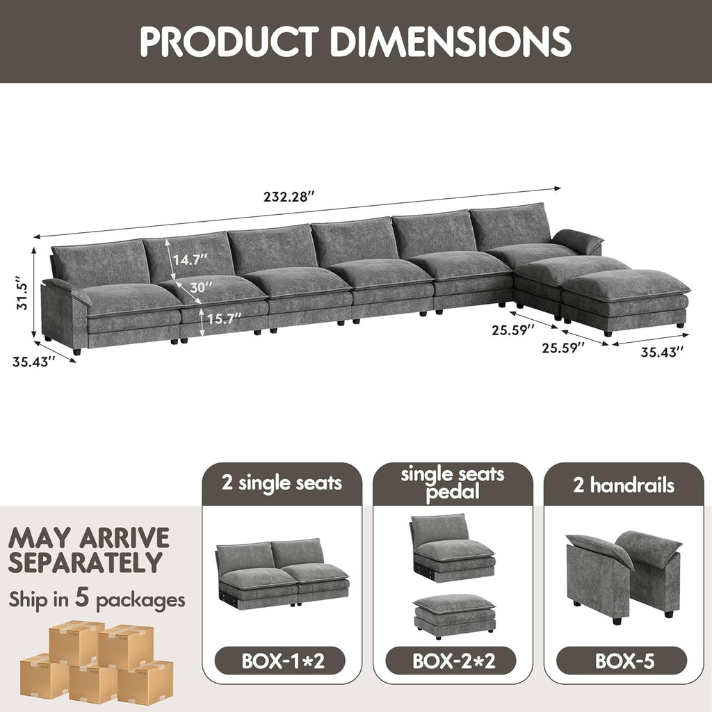 Homall 80" Modular Sectional Sofa, Loveseat Sofa Couch with Double-Layer Cushion, DIY Combination Chenille Deep 2-Seat Cloud Couch for Living Room, Apartment (Bright Grey, Loveseat Sofa)