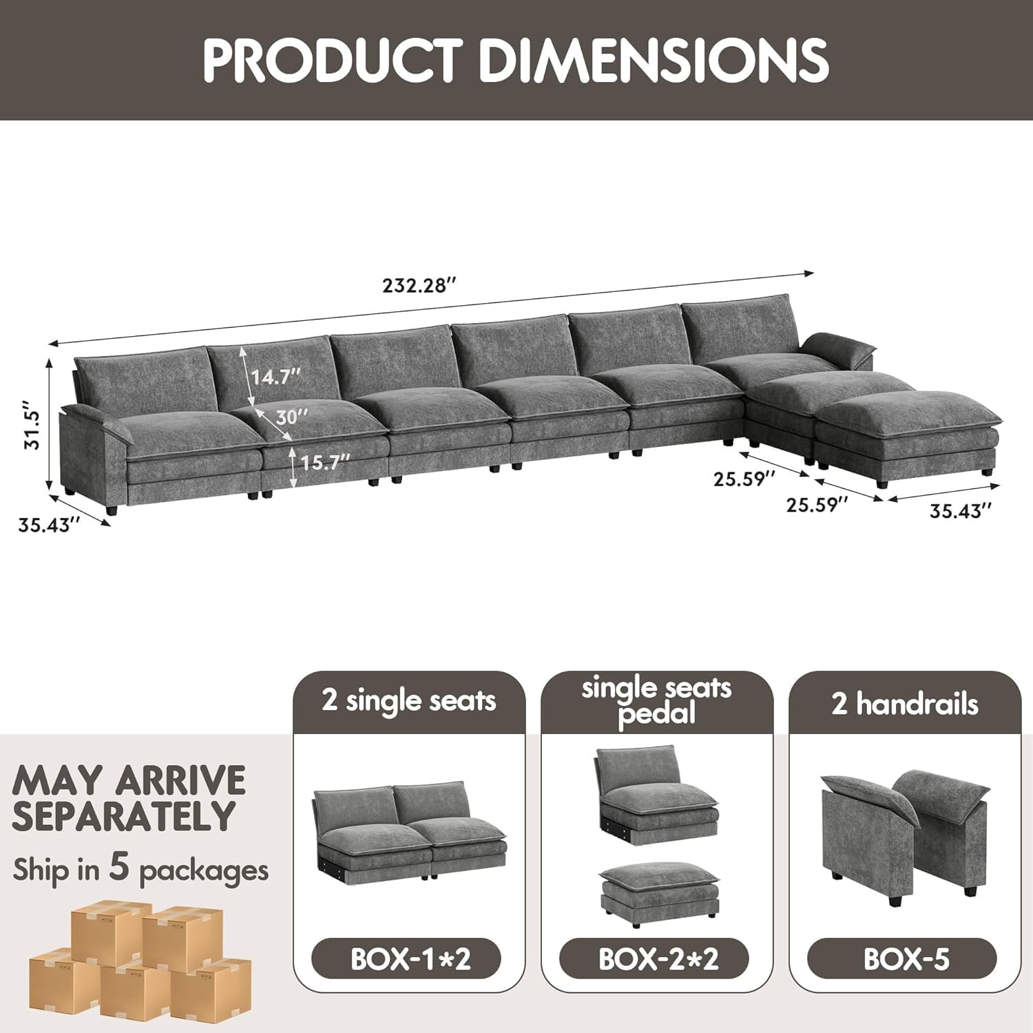 Homall 80" Modular Sectional Sofa, Loveseat Sofa Couch with Double-Layer Cushion, DIY Combination Chenille Deep 2-Seat Cloud Couch for Living Room, Apartment (Bright Grey, Loveseat Sofa)