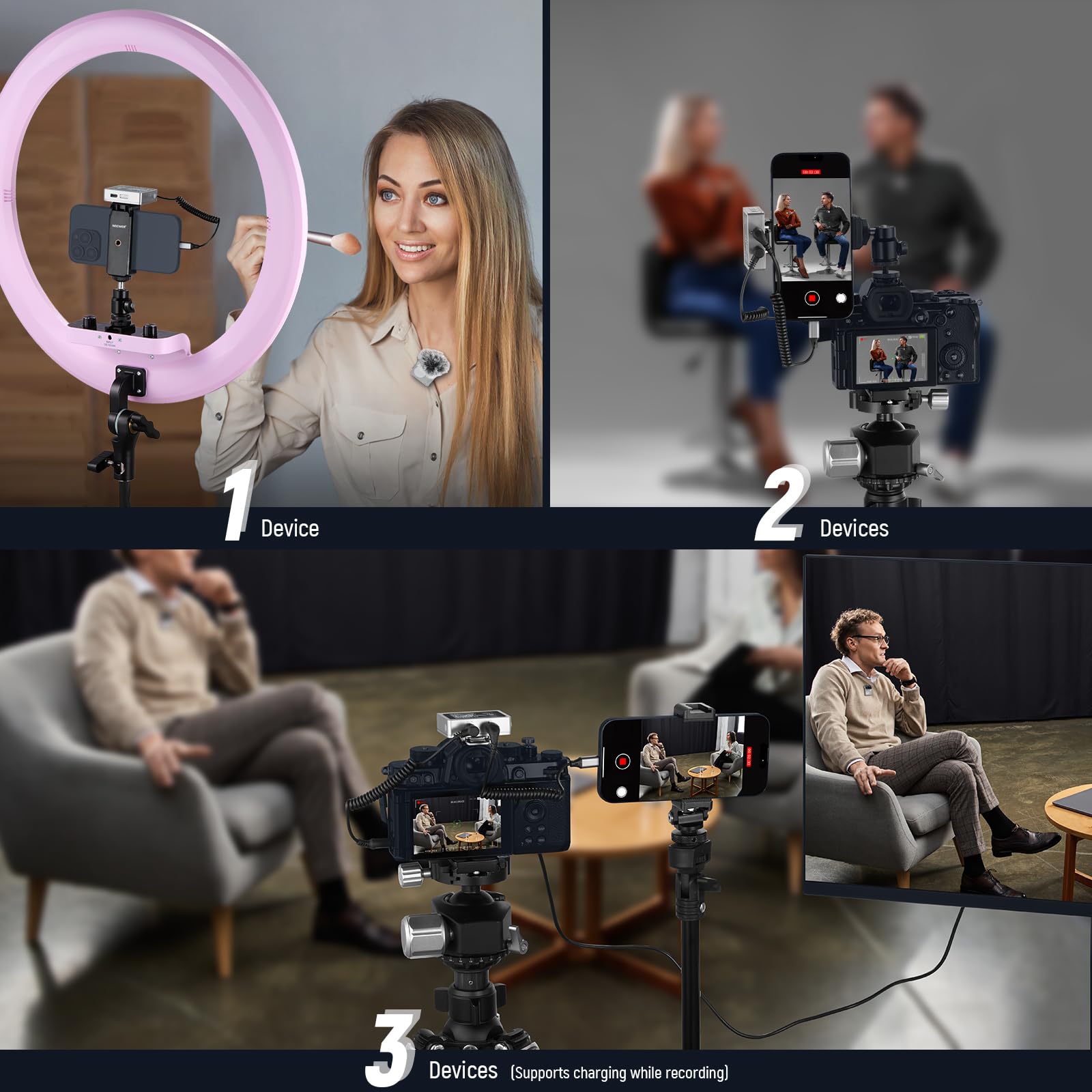 NEEWER CM28 Wireless Lavalier Microphone System, 1 Click Noise Canceling, 4GB Storage for 9Hrs of 48KHz 16 Bit Uncompressed Audio, Lapel Mic Compatible with iPhone/Android/PC/Camera/iPad