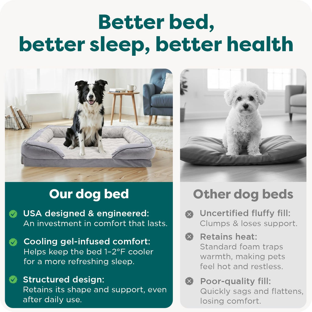 Furhaven Cooling Gel Dog Bed for Medium/Small Dogs w/ Removable Bolsters & Washable Cover, For Dogs Up to 35 lbs - Plush & Velvet Waves Perfect Comfort Sofa - Brownstone, Medium