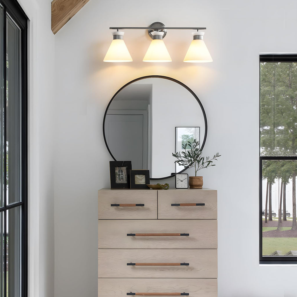 WOSHITU Gold Bathroom Light Fixtures: Modern Vanity Lighting Fixtures 2 Lights for Bathroom Mid Century Vanity Light Sconces Over Mirror with Frosted Milky Glass for Bath Bedroom Makeup