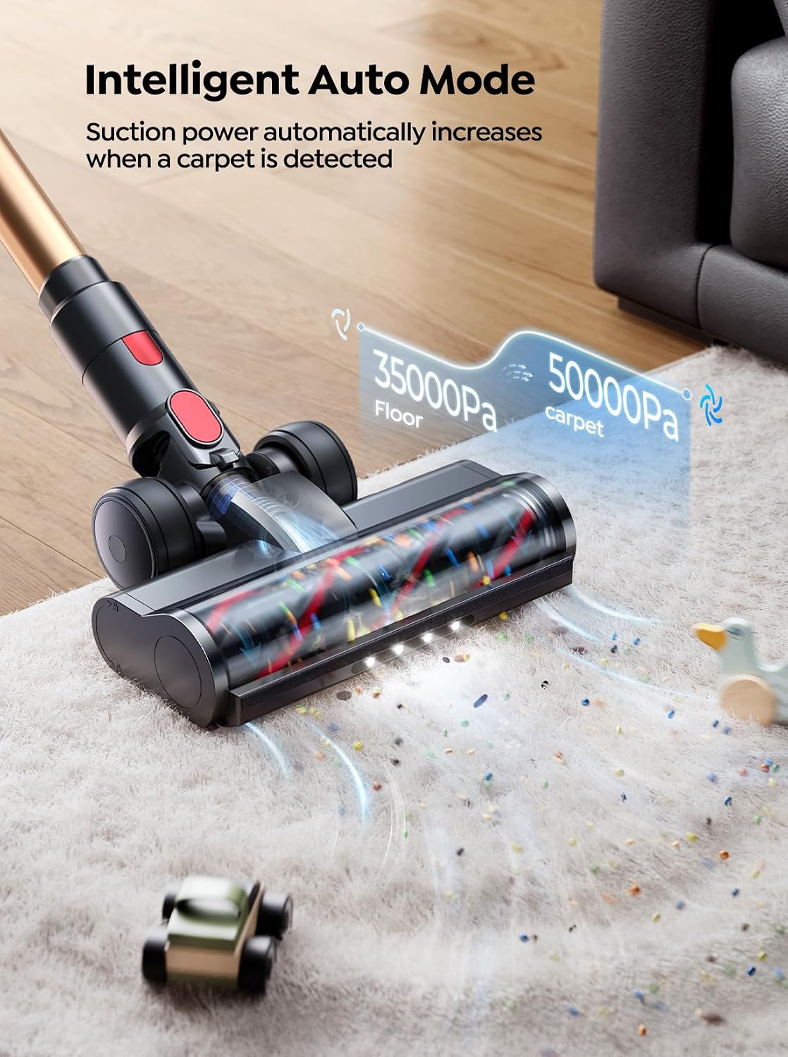 Cordless Vacuum Cleaner, 650W 55KPA 70 Mins Runtime Self-Standing Vacuum Cleaners for Home, Stick Vacuum with Charging Dock Station Removable Battery, Handheld Vacuum for Pet Hair/Carpet/Floor